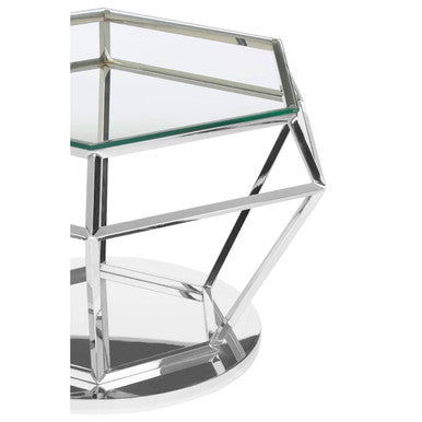 Clear Glass Coffee Table with Silver Finish Diamond Base