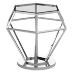 Clear Glass Side Table with Silver Finish Diamond Base
