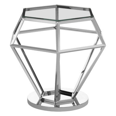 Clear Glass Side Table with Silver Finish Diamond Base