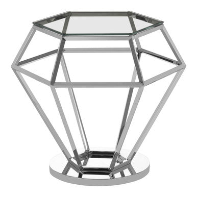 Clear Glass Side Table with Silver Finish Diamond Base