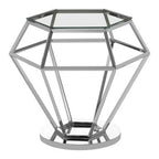 Clear Glass Side Table with Silver Finish Diamond Base