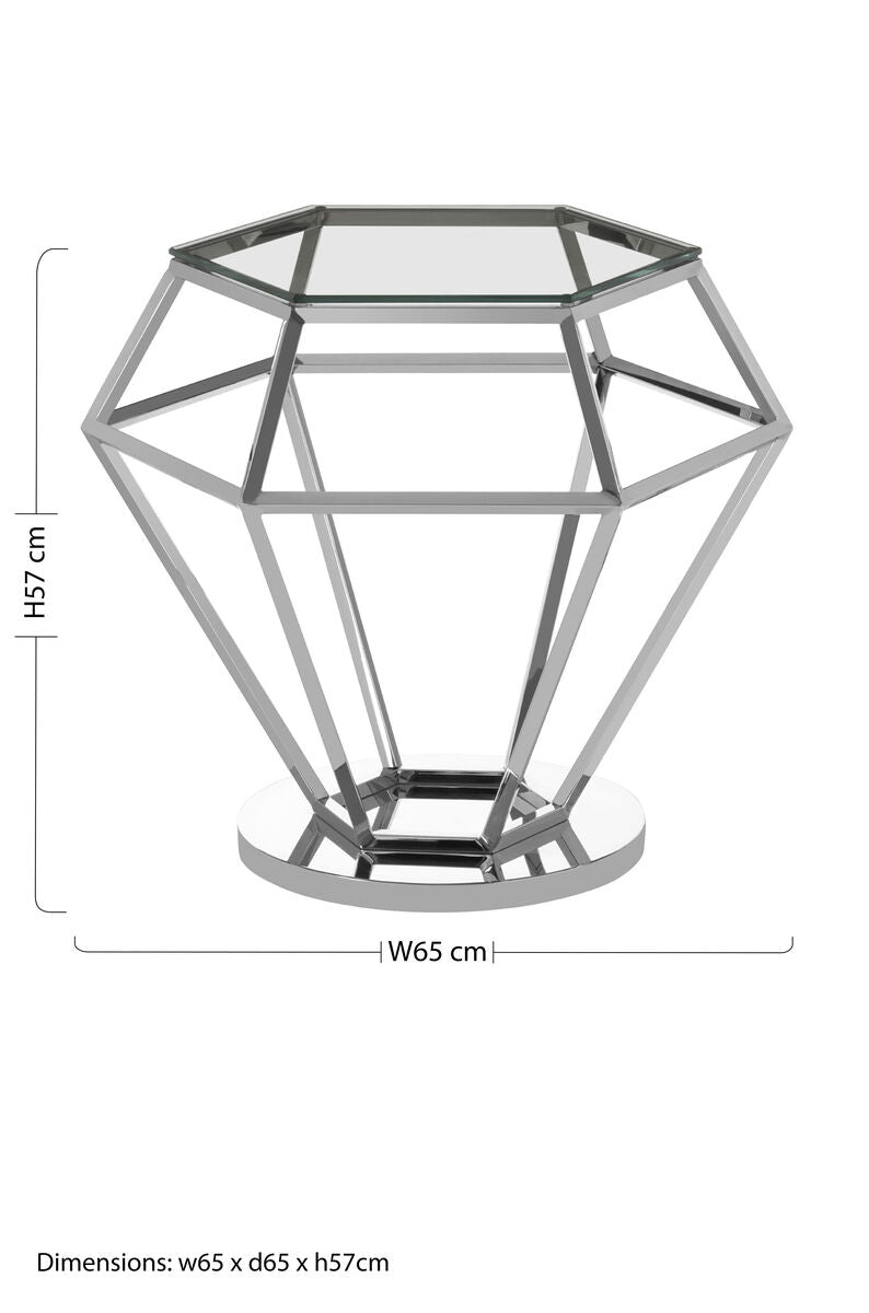 Clear Glass Side Table with Silver Finish Diamond Base