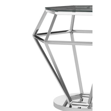 Clear Glass Side Table with Silver Finish Diamond Base