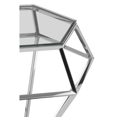 Clear Glass Side Table with Silver Finish Diamond Base