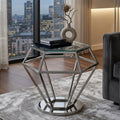 Clear Glass Side Table with Silver Finish Diamond Base