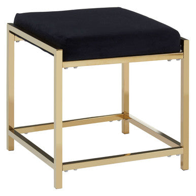Black Velvet Square Stool with Gold Finish Base