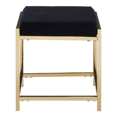 Black Velvet Square Stool with Gold Finish Base