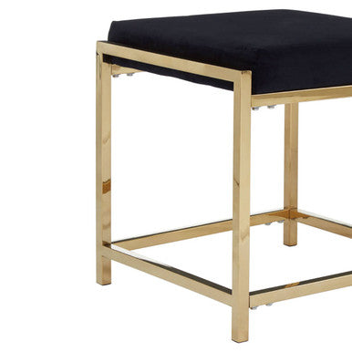 Black Velvet Square Stool with Gold Finish Base