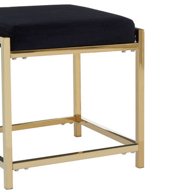 Black Velvet Square Stool with Gold Finish Base