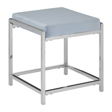 Powder Blue Velvet Square Stool with Silver Finish Base