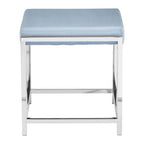Powder Blue Velvet Square Stool with Silver Finish Base