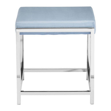 Powder Blue Velvet Square Stool with Silver Finish Base