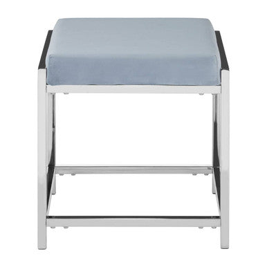 Powder Blue Velvet Square Stool with Silver Finish Base