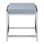 Powder Blue Velvet Square Stool with Silver Finish Base