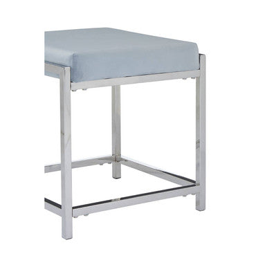 Powder Blue Velvet Square Stool with Silver Finish Base