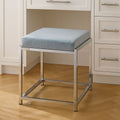 Powder Blue Velvet Square Stool with Silver Finish Base