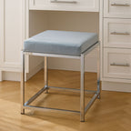 Powder Blue Velvet Square Stool with Silver Finish Base