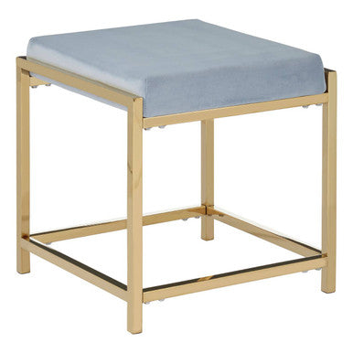 Powder Blue Velvet Square Stool with Gold Finish Base