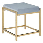 Powder Blue Velvet Square Stool with Gold Finish Base