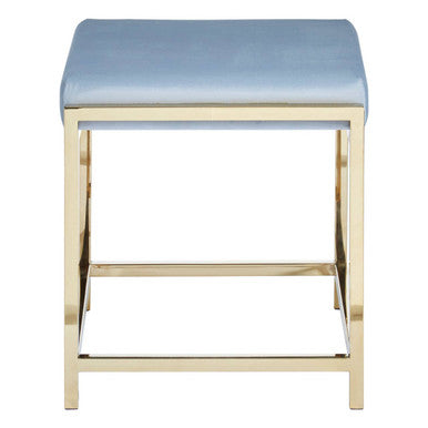 Powder Blue Velvet Square Stool with Gold Finish Base
