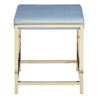 Powder Blue Velvet Square Stool with Gold Finish Base