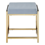 Powder Blue Velvet Square Stool with Gold Finish Base