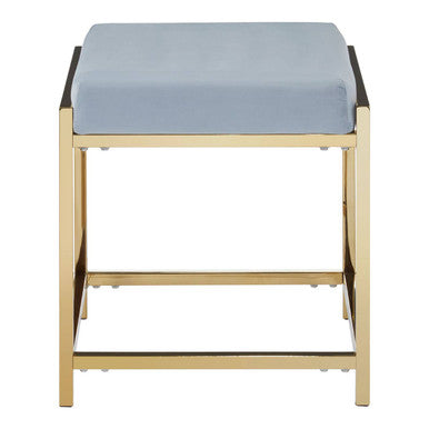 Powder Blue Velvet Square Stool with Gold Finish Base