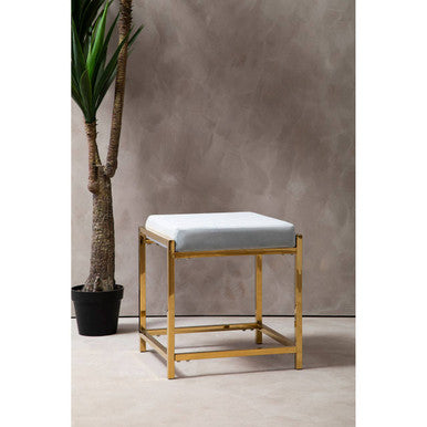 Powder Blue Velvet Square Stool with Gold Finish Base