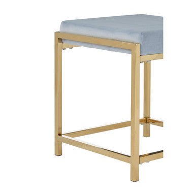 Powder Blue Velvet Square Stool with Gold Finish Base
