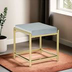 Powder Blue Velvet Square Stool with Gold Finish Base