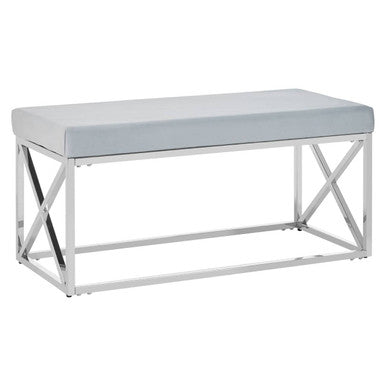 Powder Blue Velvet Bench with Silver Finish Base