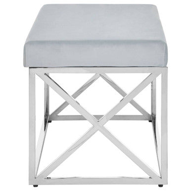 Powder Blue Velvet Bench with Silver Finish Base