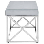 Powder Blue Velvet Bench with Silver Finish Base