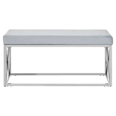Powder Blue Velvet Bench with Silver Finish Base