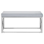 Powder Blue Velvet Bench with Silver Finish Base