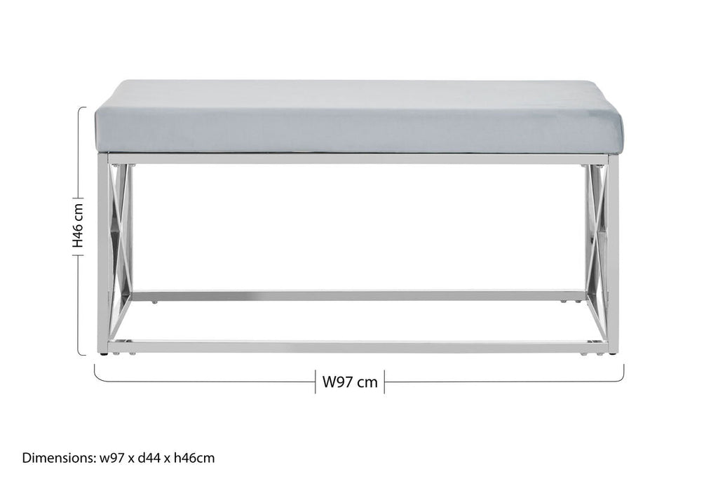 Powder Blue Velvet Bench with Silver Finish Base