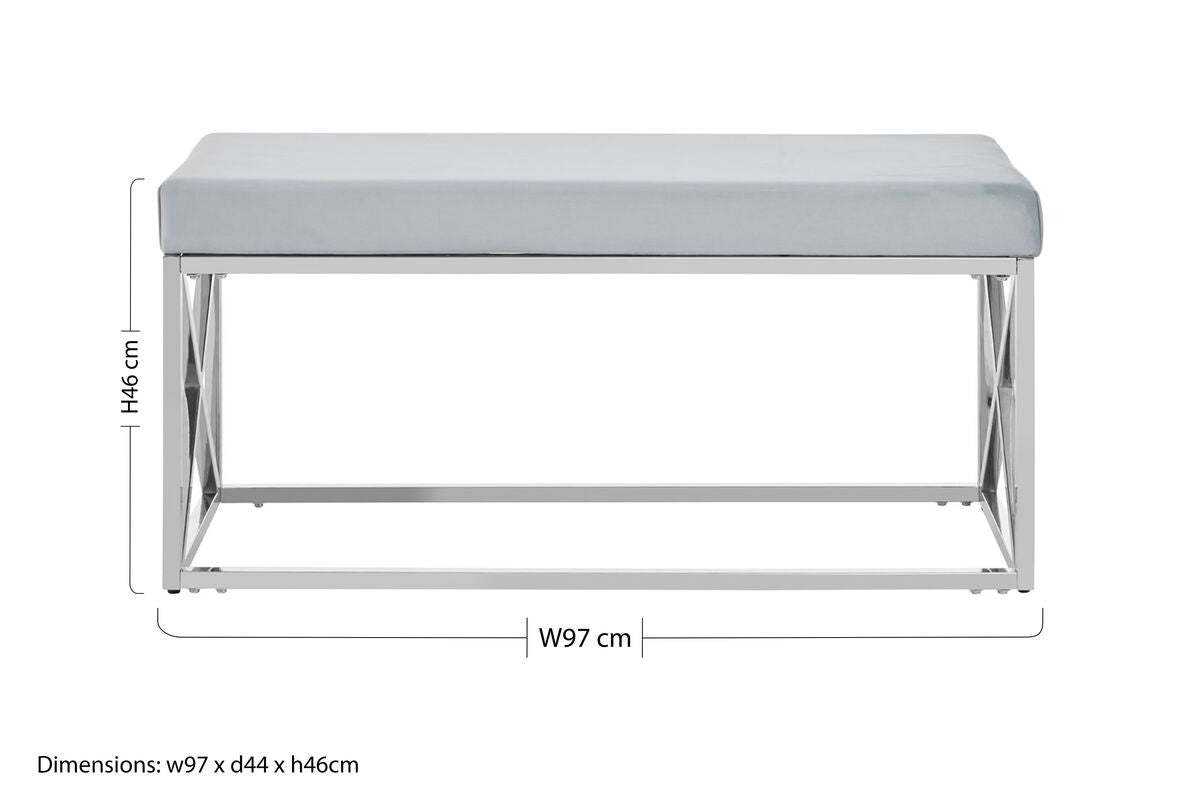 Powder Blue Velvet Bench with Silver Finish Base