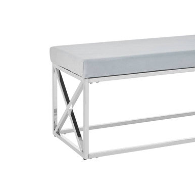 Powder Blue Velvet Bench with Silver Finish Base