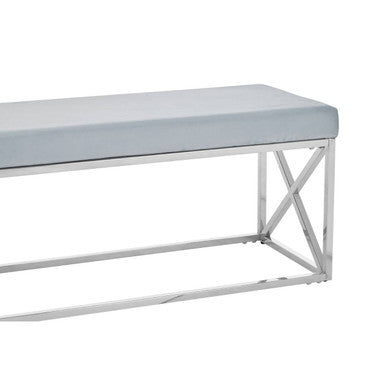 Powder Blue Velvet Bench with Silver Finish Base