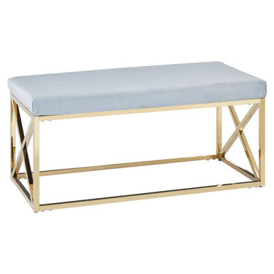 Powder Blue Velvet Bench with Gold Finish Base