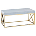 Powder Blue Velvet Bench with Gold Finish Base