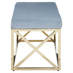 Powder Blue Velvet Bench with Gold Finish Base