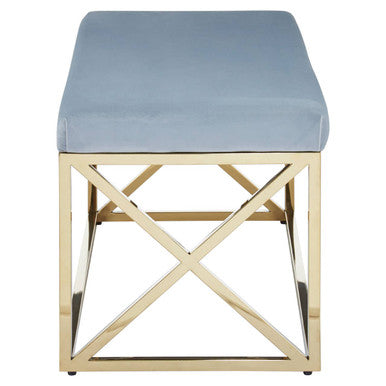 Powder Blue Velvet Bench with Gold Finish Base