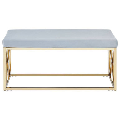 Powder Blue Velvet Bench with Gold Finish Base