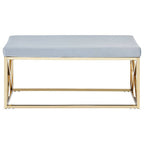 Powder Blue Velvet Bench with Gold Finish Base