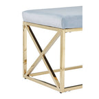 Powder Blue Velvet Bench with Gold Finish Base
