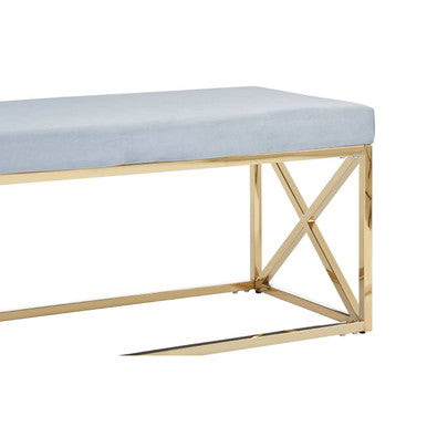 Powder Blue Velvet Bench with Gold Finish Base