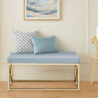 Powder Blue Velvet Bench with Gold Finish Base