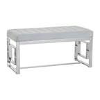 Powder Blue Velvet Bench with Square Side Detail Silver Base
