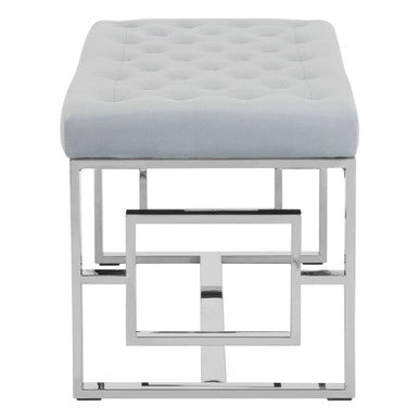 Powder Blue Velvet Bench with Square Side Detail Silver Base